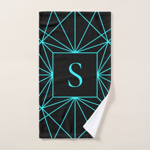 Initial Monogram  Turquoise Geometric Design Bath Towel Set