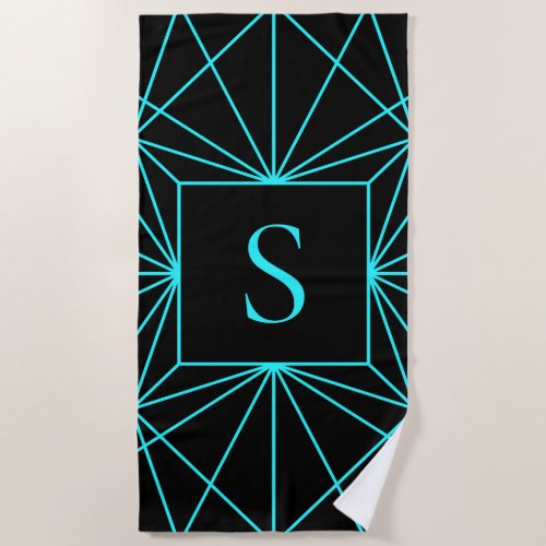 Initial Monogram  Turquoise Geometric Design Beach Towel