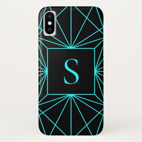 Initial Monogram  Turquoise Geometric Design iPhone X Case
