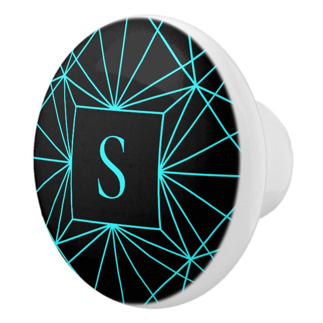 Initial Monogram | Turquoise Geometric Design Ceramic Knob (Right)
