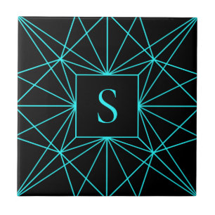 Initial Monogram   Turquoise Geometric Design Ceramic Tile