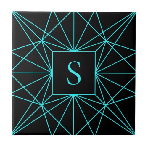 Initial Monogram  Turquoise Geometric Design Ceramic Tile