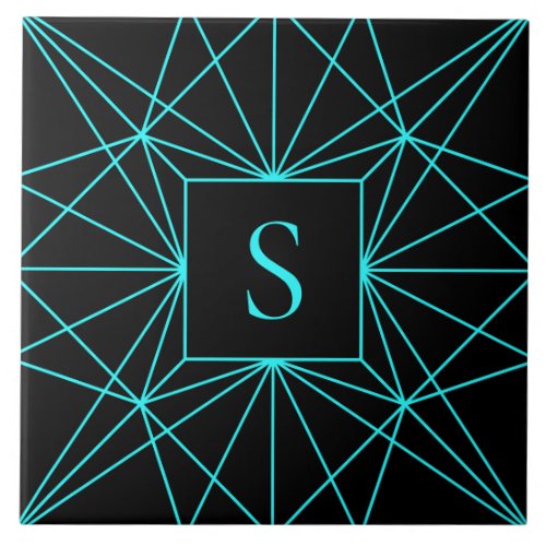 Initial Monogram  Turquoise Geometric Design Ceramic Tile