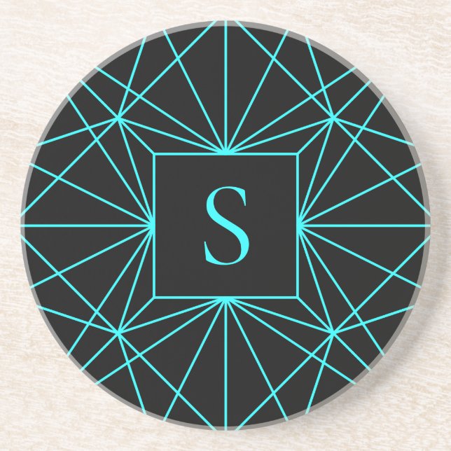 Initial Monogram | Turquoise Geometric Design Coaster (Front)