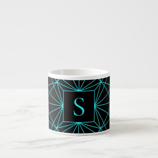 Initial Monogram | Turquoise Geometric Design Espresso Cup (Front)