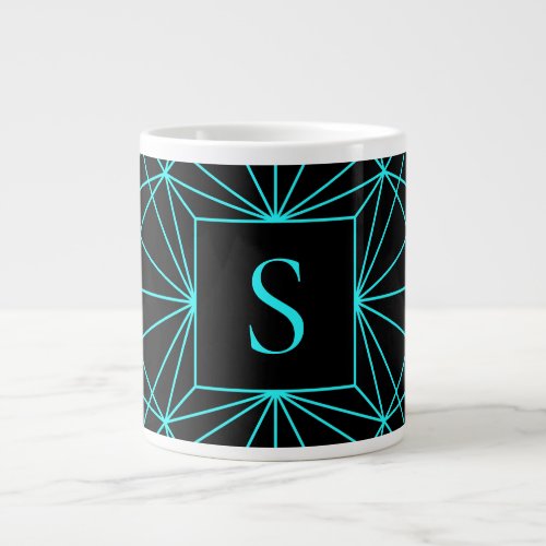 Initial Monogram  Turquoise Geometric Design Giant Coffee Mug