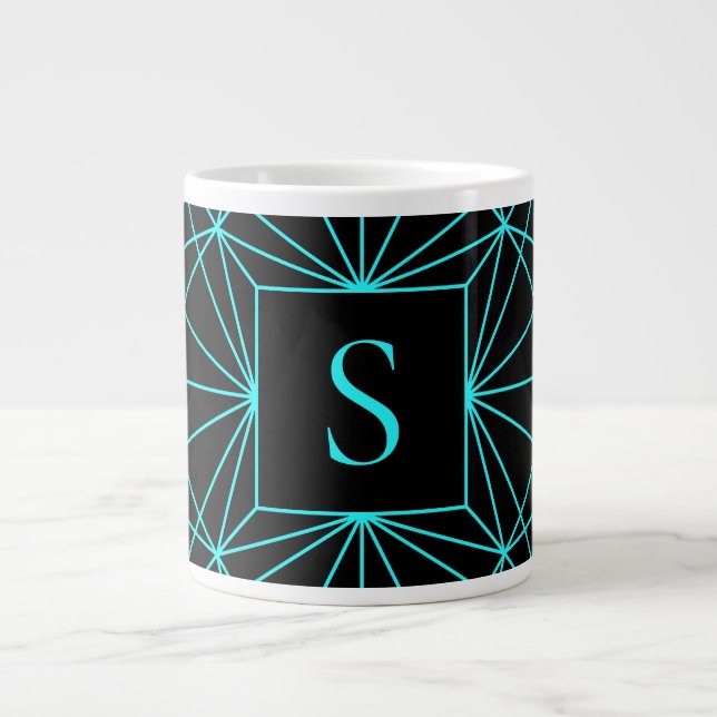 Initial Monogram | Turquoise Geometric Design Giant Coffee Mug (Front)