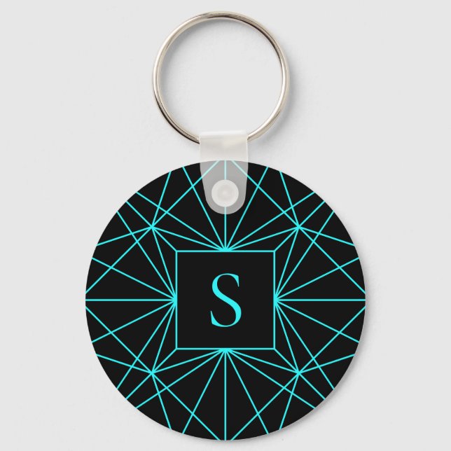 Initial Monogram | Turquoise Geometric Design Keychain (Front)