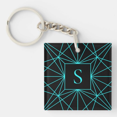 Initial Monogram  Turquoise Geometric Design Keychain