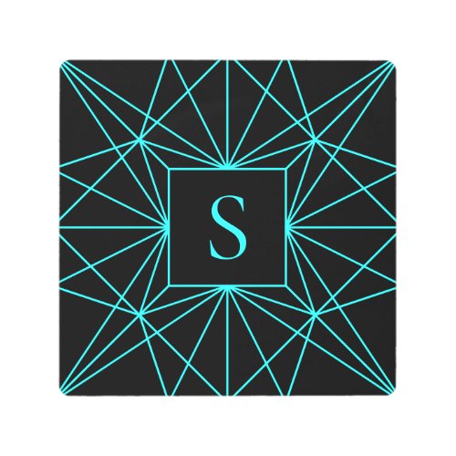 Initial Monogram  Turquoise Geometric Design Metal Print