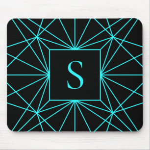 Initial Monogram Turquoise Geometric Design Mouse Pad