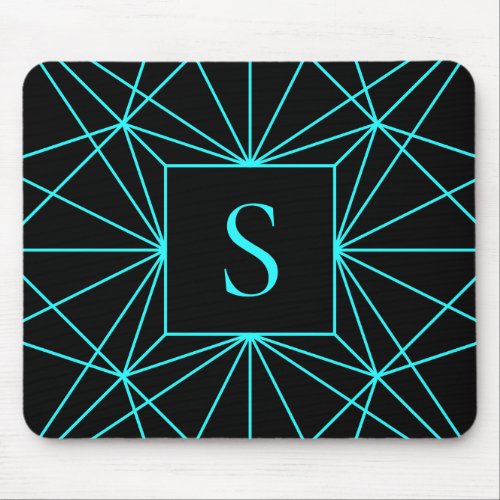 Initial Monogram  Turquoise Geometric Design Mouse Pad