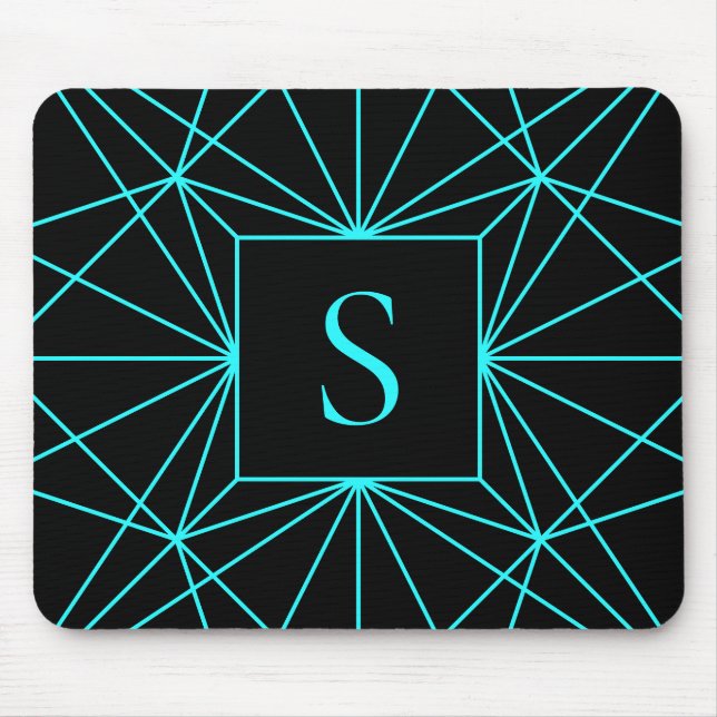 Initial Monogram | Turquoise Geometric Design Mouse Pad (Front)