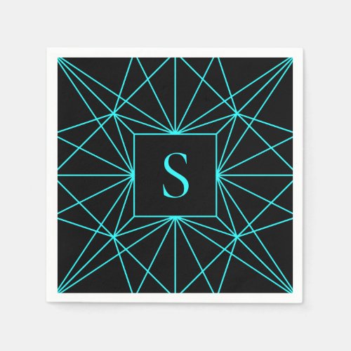 Initial Monogram  Turquoise Geometric Design Napkins