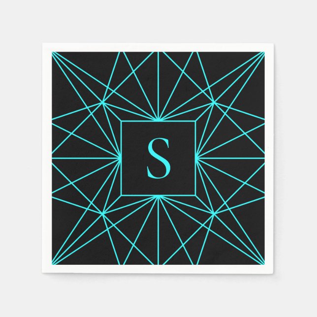 Initial Monogram | Turquoise Geometric Design Napkins (Front)