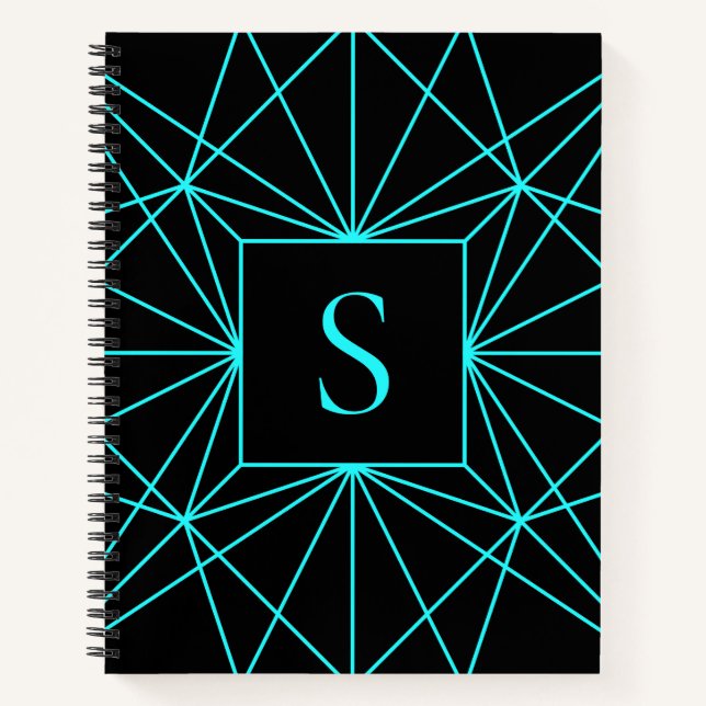 Initial Monogram | Turquoise Geometric Design Notebook (Front)