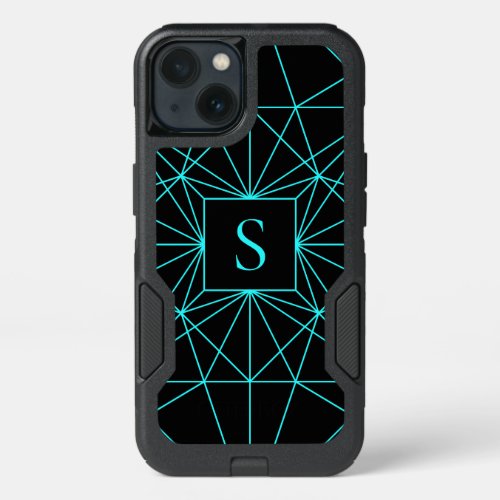 Initial Monogram  Turquoise Geometric Design iPhone 13 Case