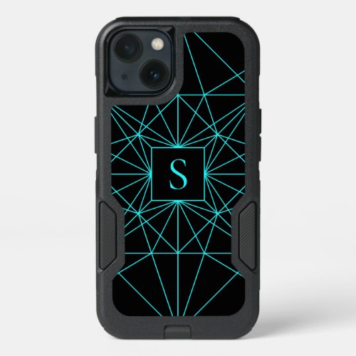 Initial Monogram  Turquoise Geometric Design iPhone 13 Case