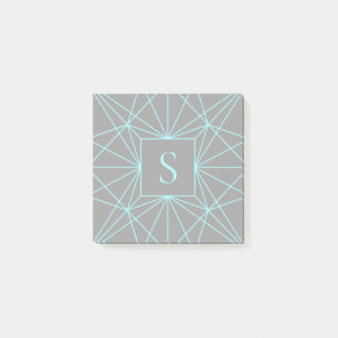 Initial Monogram Turquoise Geometric Design Post-it Notes