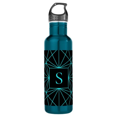 Initial Monogram  Turquoise Geometric Design Stainless Steel Water Bottle