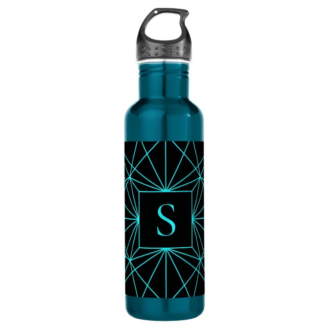 Initial Monogram | Turquoise Geometric Design Stainless Steel Water Bottle (Front)