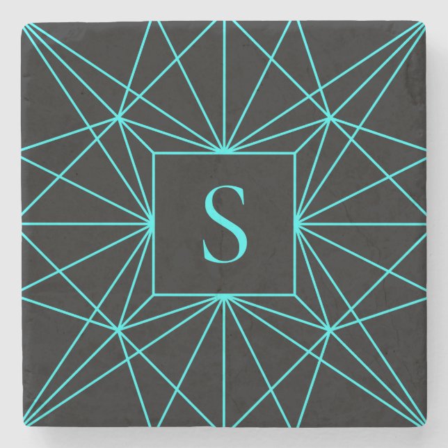 Initial Monogram | Turquoise Geometric Design Stone Coaster (Front)
