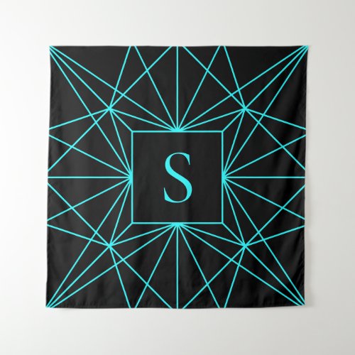Initial Monogram  Turquoise Geometric Design Tapestry