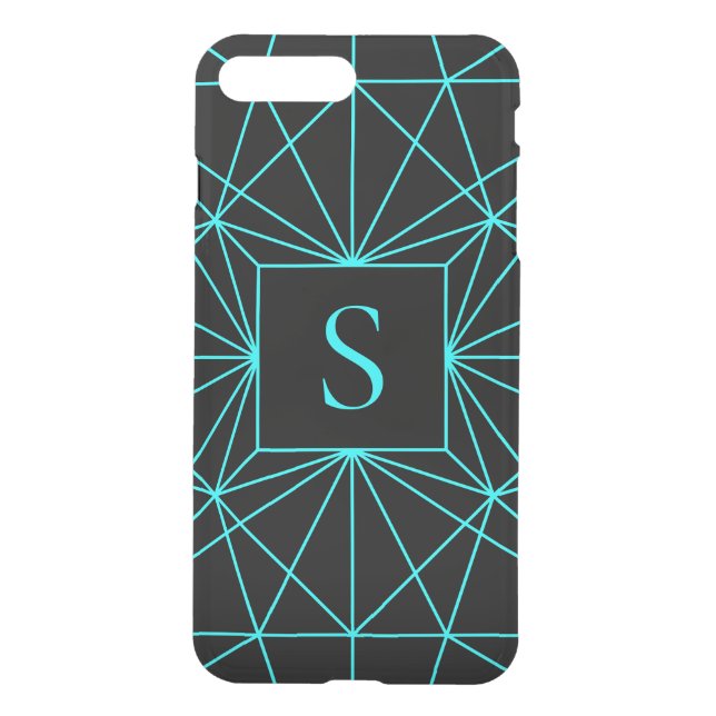 Initial Monogram | Turquoise Geometric Design Uncommon iPhone Case (Back)