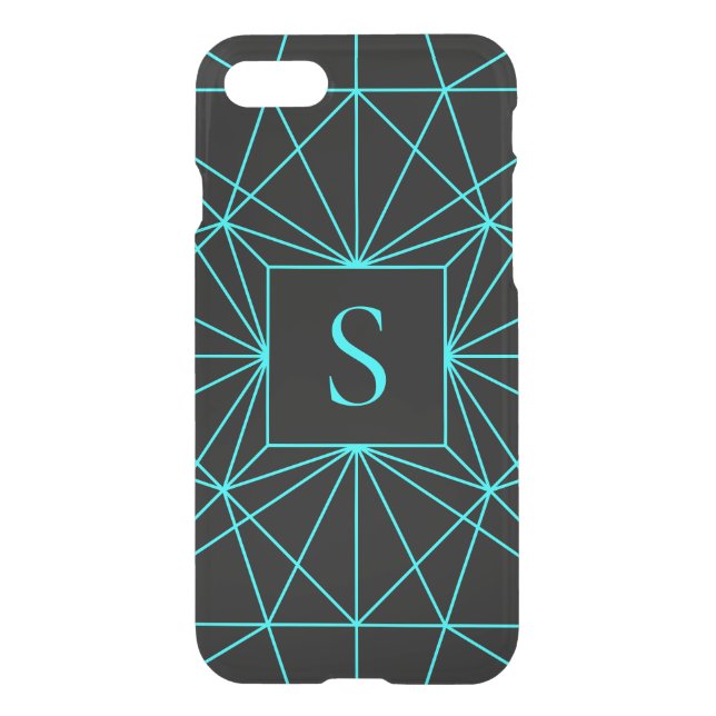 Initial Monogram | Turquoise Geometric Design Uncommon iPhone Case (Back)