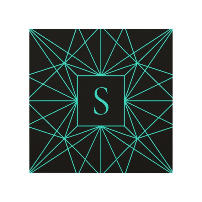 Initial Monogram | Turquoise Geometric Design Wood Wall Art (Front)