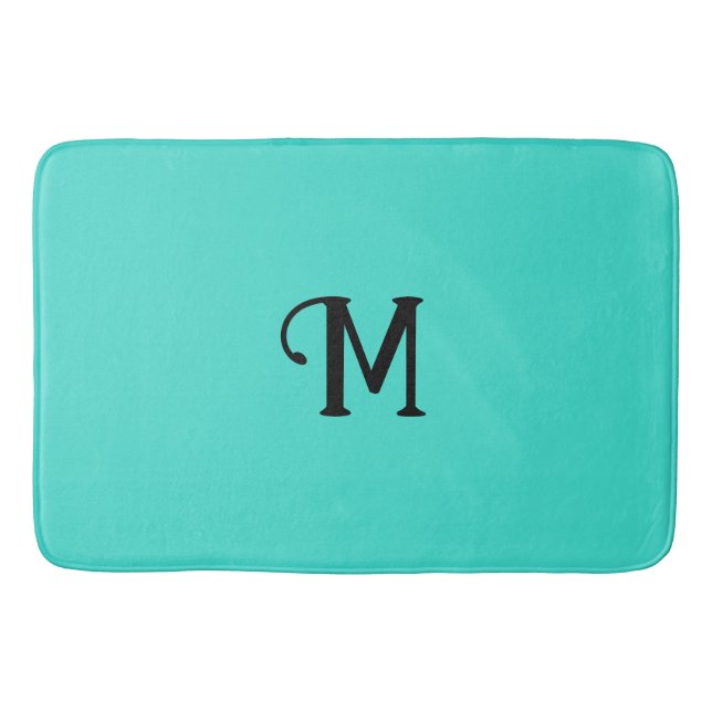 Initial Monogram Turquoise Jewel Tone Solid Color Bath Mat (Front)
