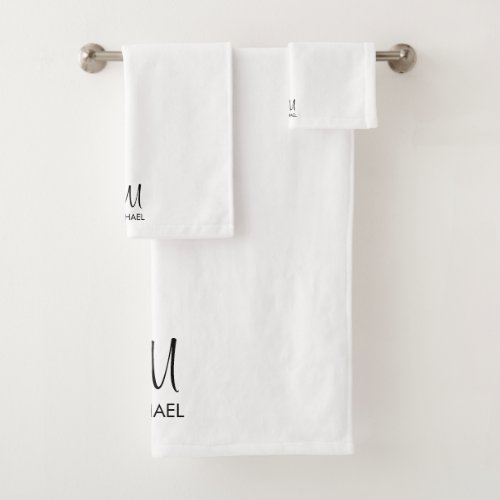 Initial Monogram Typography Black White Custom Bath Towel Set