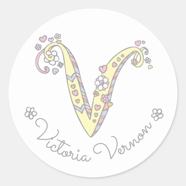 Initial monogram V custom name id name stickers (Front)
