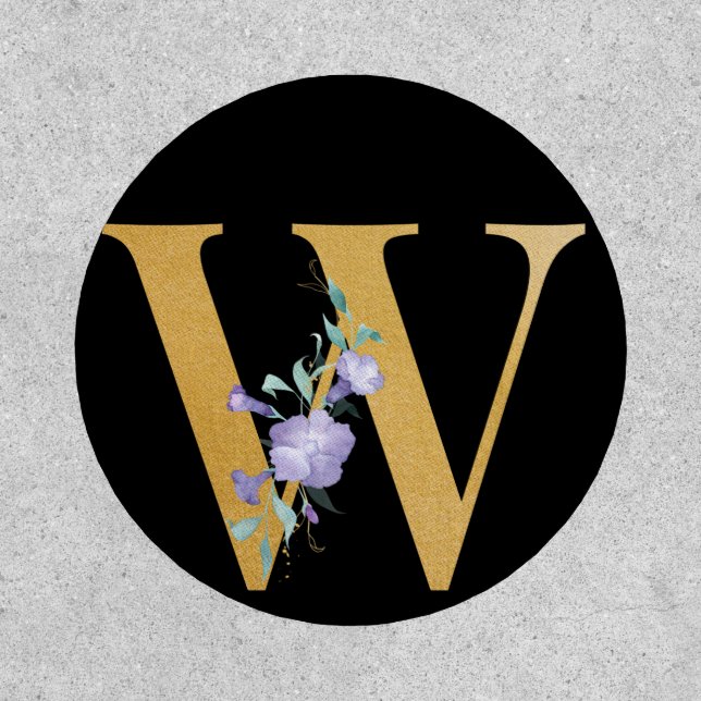 Initial Monogram W Gold Alphabet Letter Purple Patch (Front)