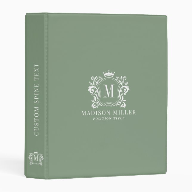 Initial monogram White crest scrolls crown  Mini Binder (Front/Spine)