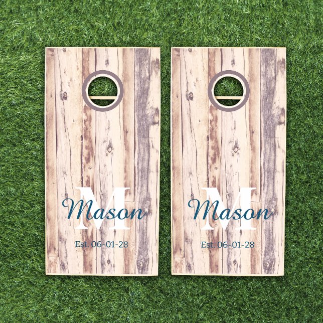 Initial Monogram White Wash Beach Wood Rustic Cornhole Set (Creator Uploaded)