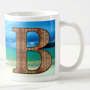 Initial Monogram Wooden Letter A Beach Ocean Scene Coffee Mug