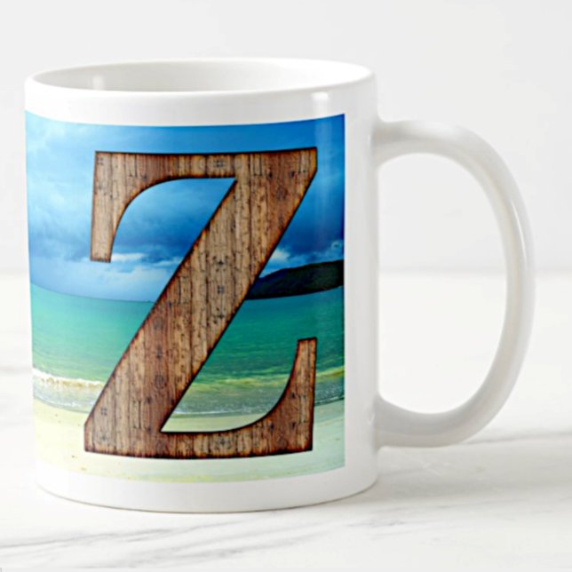 Initial Monogram Wooden Letter Z Beach Ocean Scene Coffee Mug (Creator Uploaded)