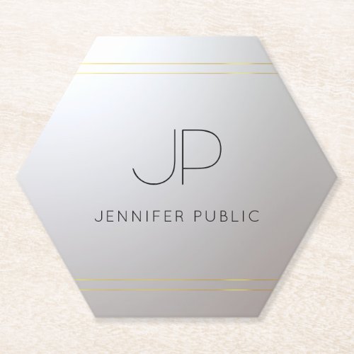 Initial Monogrammed Gold Silver Template Trendy Paper Coaster