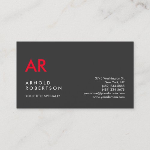 Initial Monogrammed Gray Red Minimalist Customize Business Card