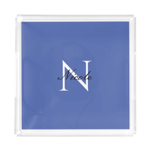 Initial Monogrammed Handwritten Own Name Blue Acrylic Tray