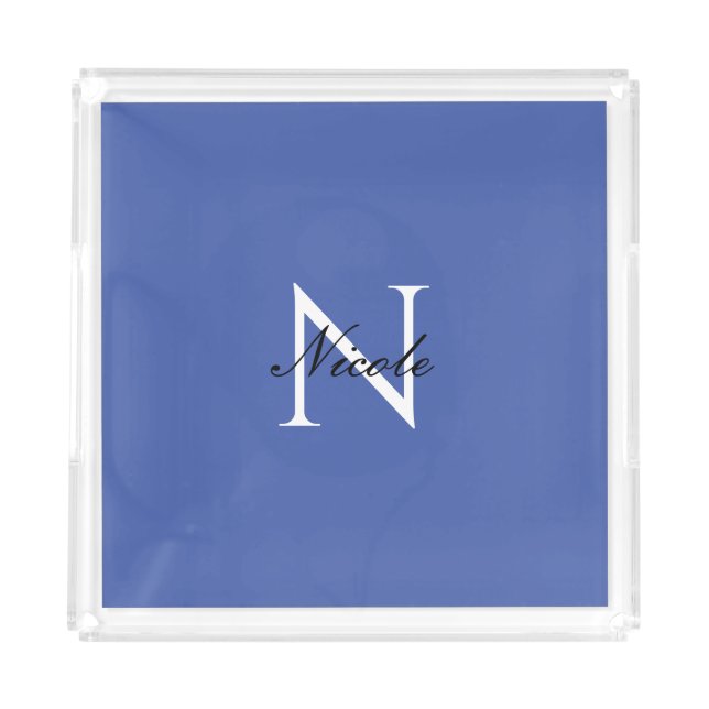 Initial Monogrammed Handwritten Own Name Blue Acrylic Tray (Front)