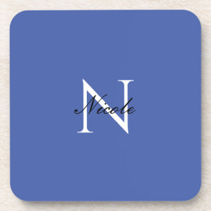 Initial Monogrammed Handwritten Own Name Blue Beverage Coaster