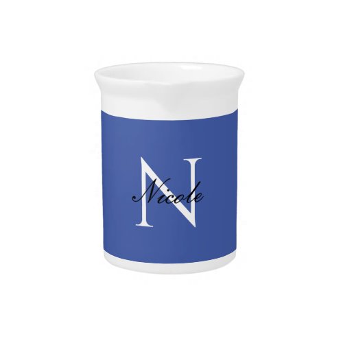 Initial Monogrammed Handwritten Own Name Blue Beverage Pitcher