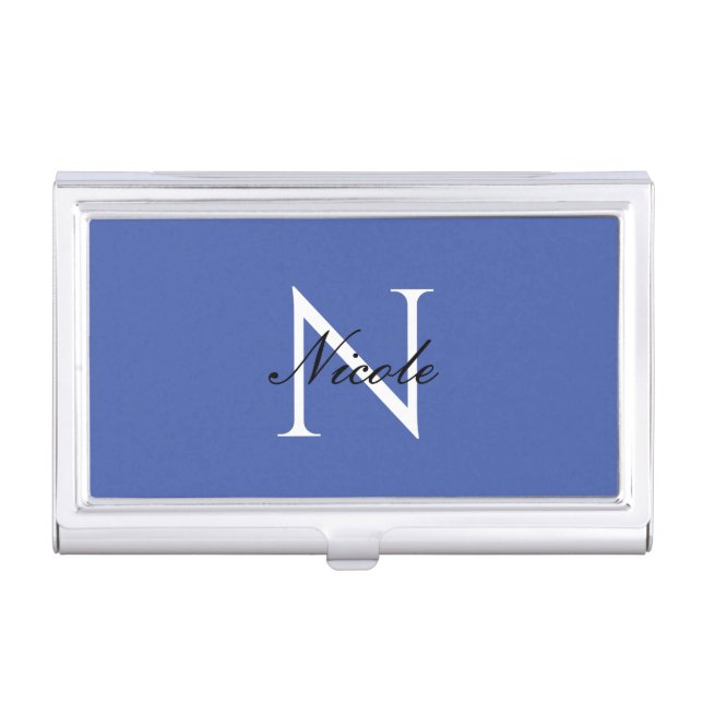 Initial Monogrammed Handwritten Own Name Blue Business Card Case (Front)