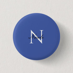 Initial Monogrammed Handwritten Own Name Blue Button