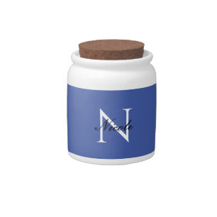 Initial Monogrammed Handwritten Own Name Blue Candy Jar