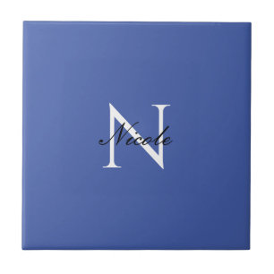 Initial Monogrammed Handwritten Own Name Blue Ceramic Tile