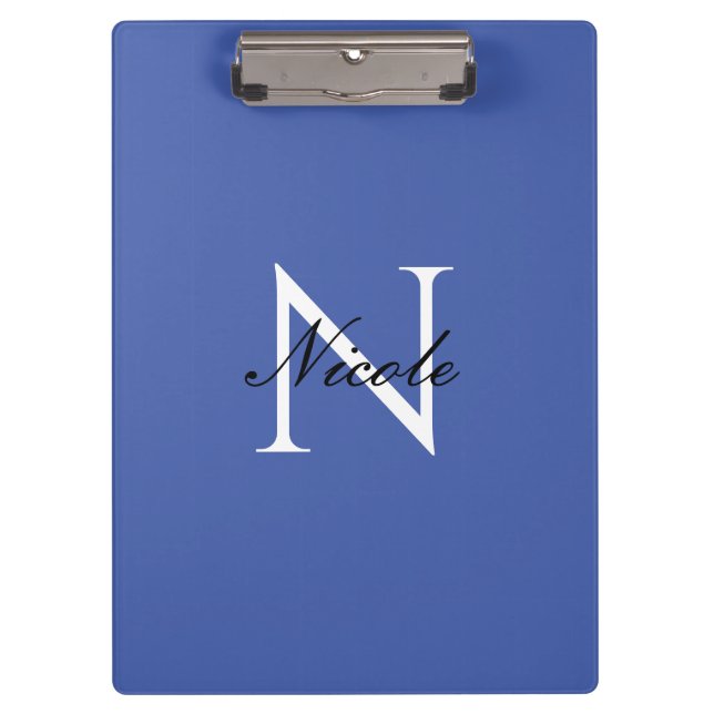 Initial Monogrammed Handwritten Own Name Blue Clipboard (Front)