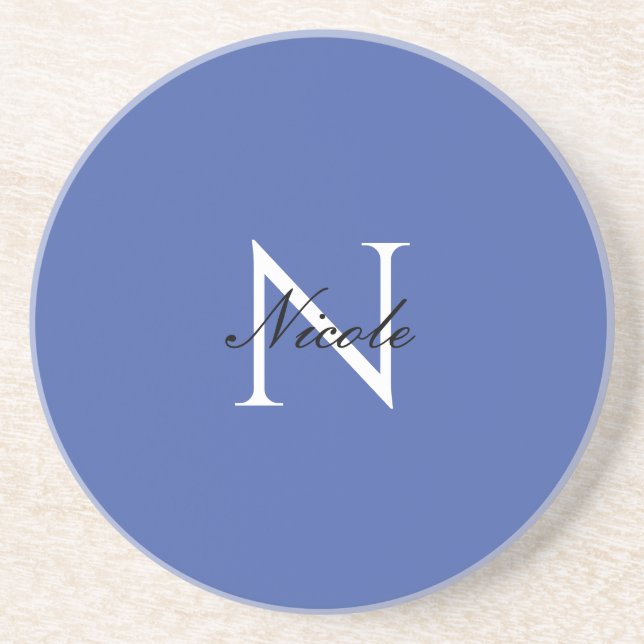Initial Monogrammed Handwritten Own Name Blue Coaster (Front)